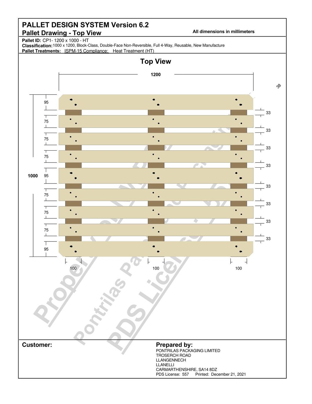 CP1 pallet PDS drawing 1200 x 1000 mm