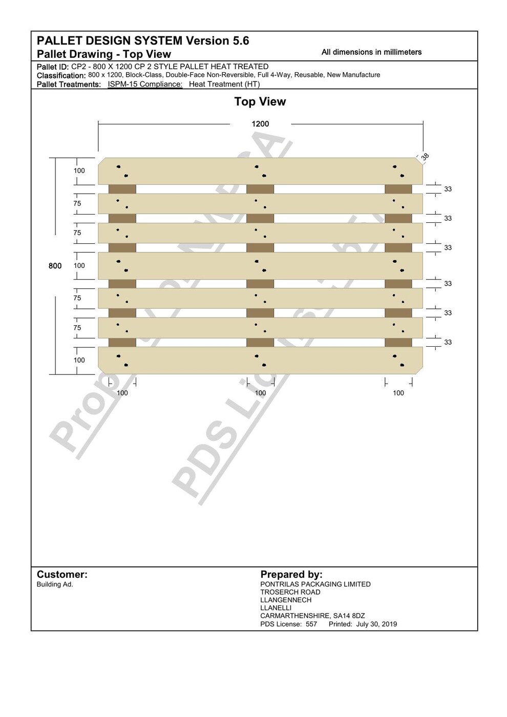 CP2 pallet PDS drawing 800 x 1200 mm