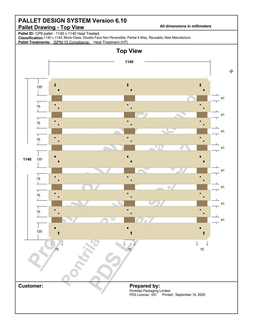 CP9 pallet PDS drawing 1140 x 1140 mm